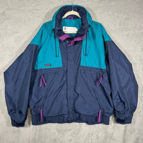 Columbia Other - VTG Columbia Vamoose Mens XL 90s Teal Navy Purple Nylon Jacket Radial Sleeve EUC